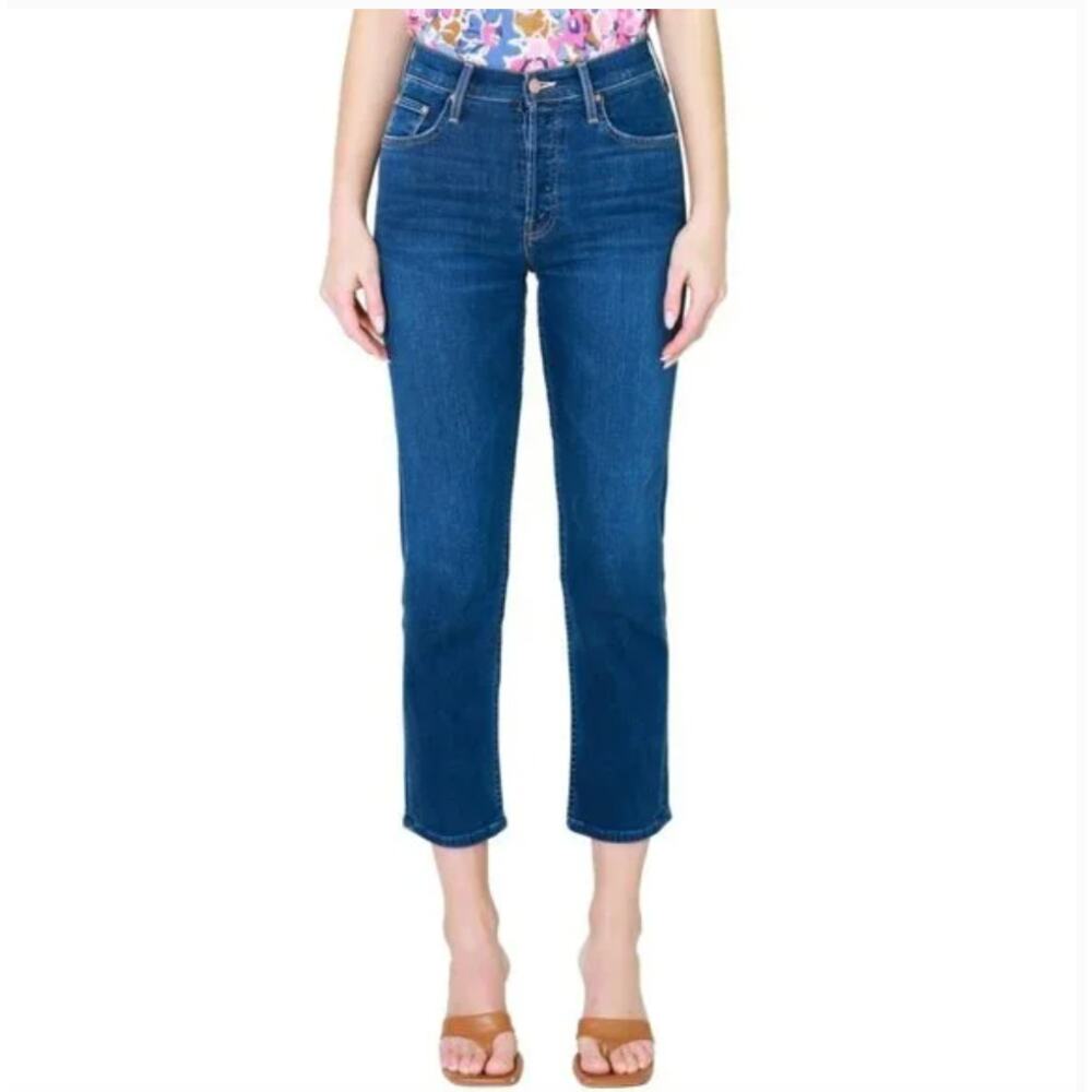 MOTHER Blue High-Rise Cropped Flare Jeans